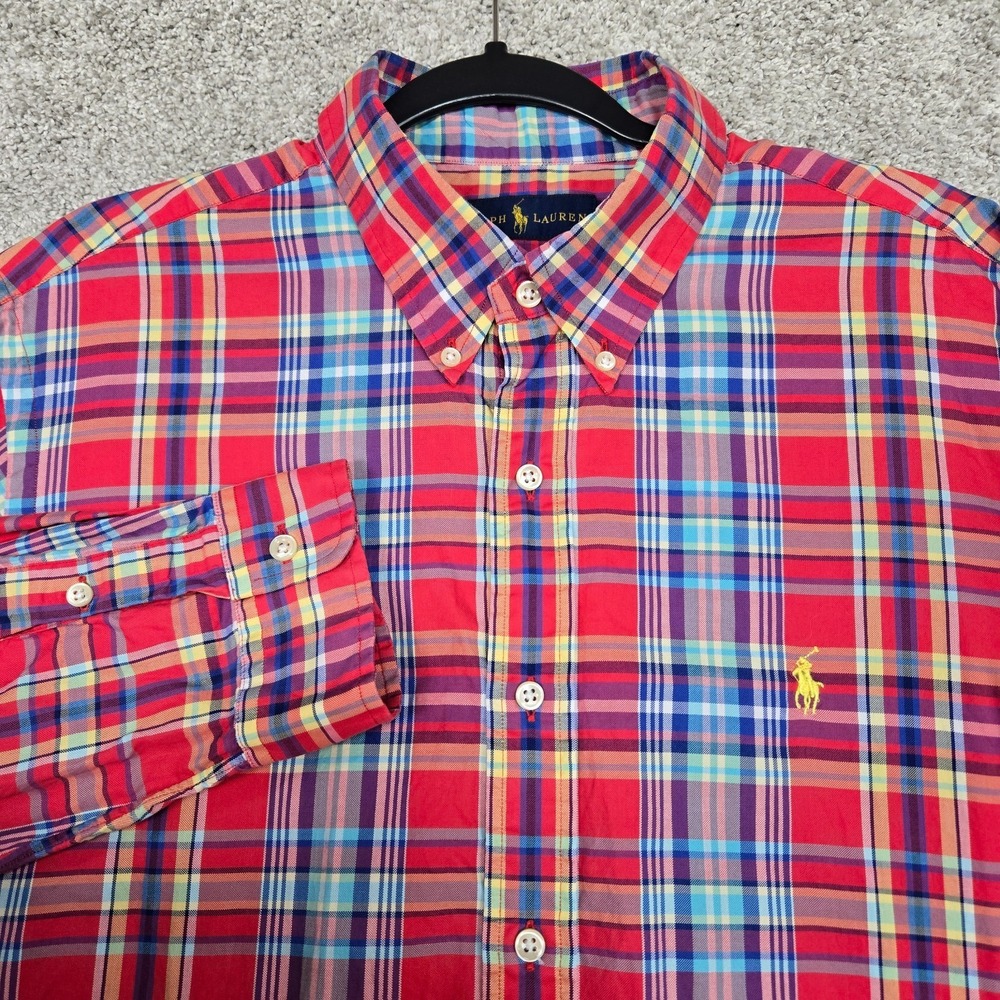 Ralph Lauren Shirt Mens XL Red white blue yellow Pony lightweight long sleeve